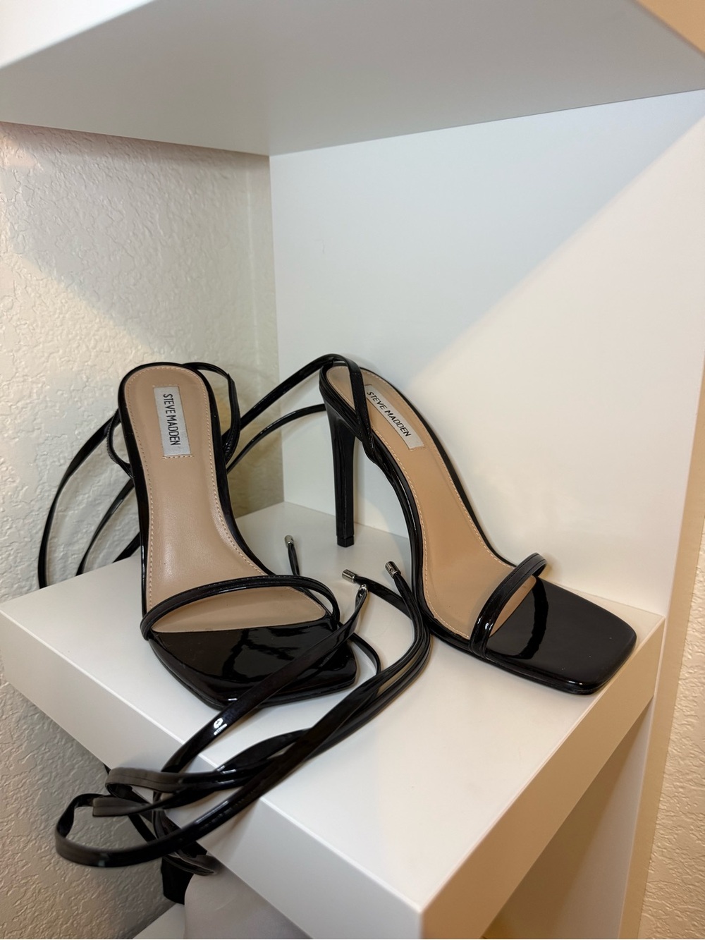 Steve Madden Black Patent Strappy High Heel Sandals